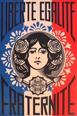 Shepard Fairey - LIBERTÉ, ÉGALITÉ, FRATERNITÉ - gesigneerd verkocht voor € 1!