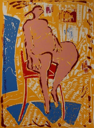 Dominique Chan - Kleurenzeefdruk: naakt op stoel kopen? Bied vanaf 35!