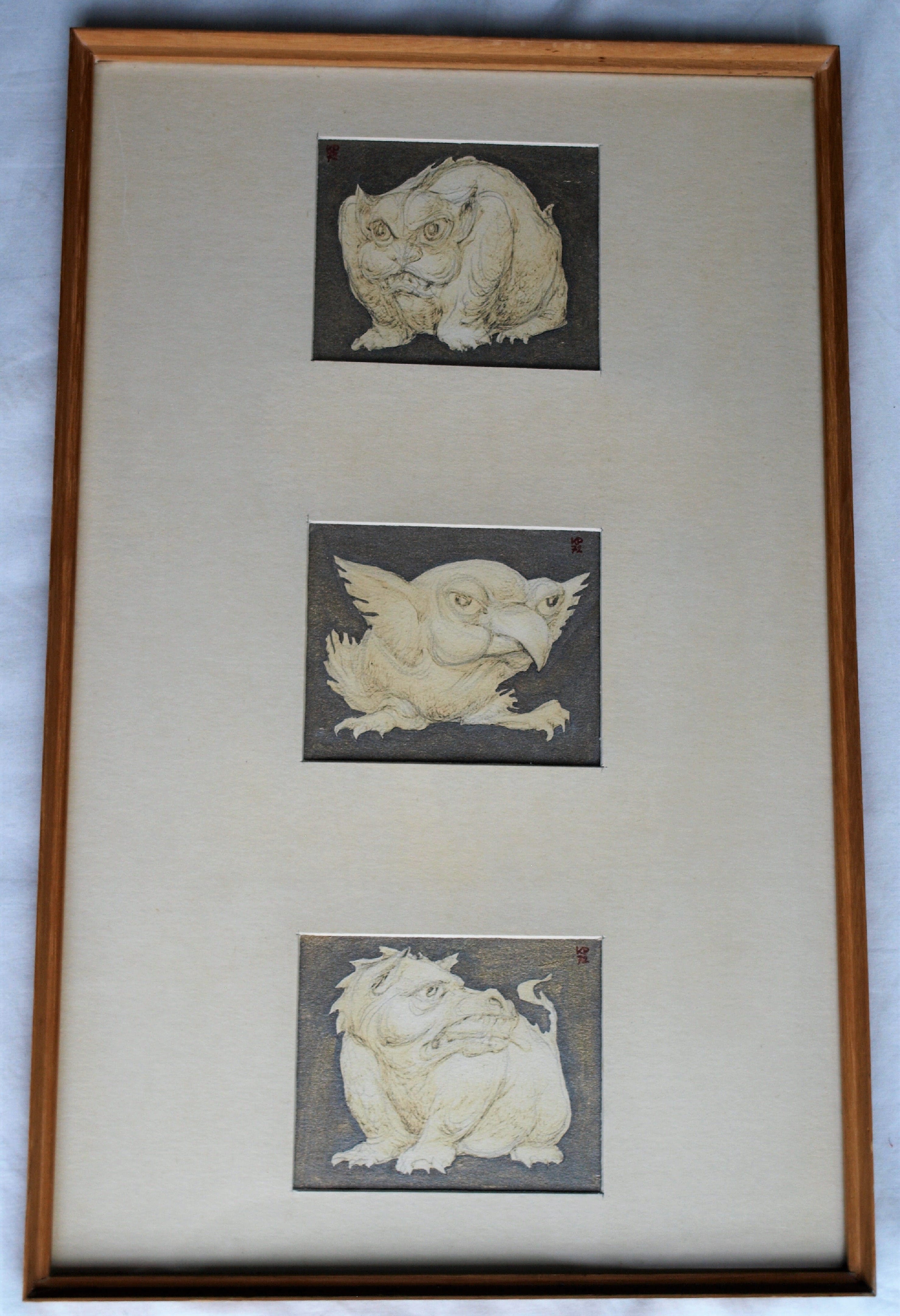 Klaas Pijlman - Fantasiedieren - 3 Tekeningen + 1 Pastel – 1972 kopen? Bied vanaf 35!