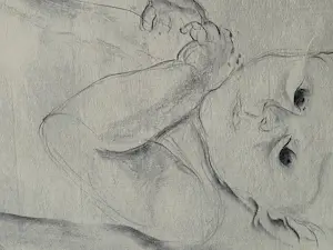 Jan Sluijters (jr.) - in 1941 gemaakte potloodtekening - pasgeboren baby - kerstmis 1941 kopen? Bied vanaf 31!