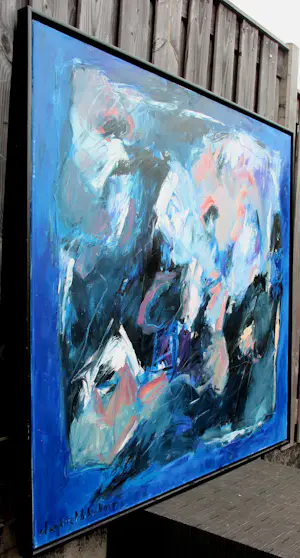 Charlotte Molenkamp - Olieverf op doek: compositie in blauw(zeer groot werk!) kopen? Bied vanaf 2250!