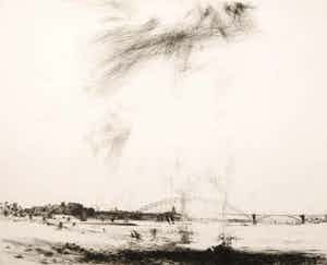 Willem den Ouden - Willem den Ouden: Ets op Japans papier, Z.T. Landschap met brug verkocht voor € 60!