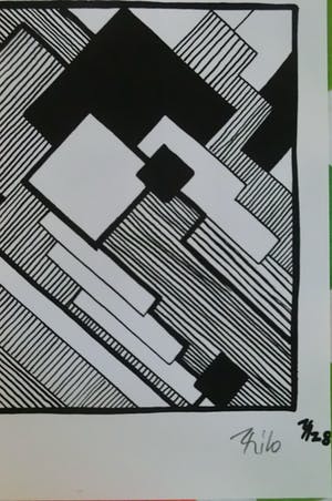 Thilo Maatsch - Houtsnede ABSTRACTE COMPOSITIE Handgesigneerd. kopen? Bied vanaf 70!