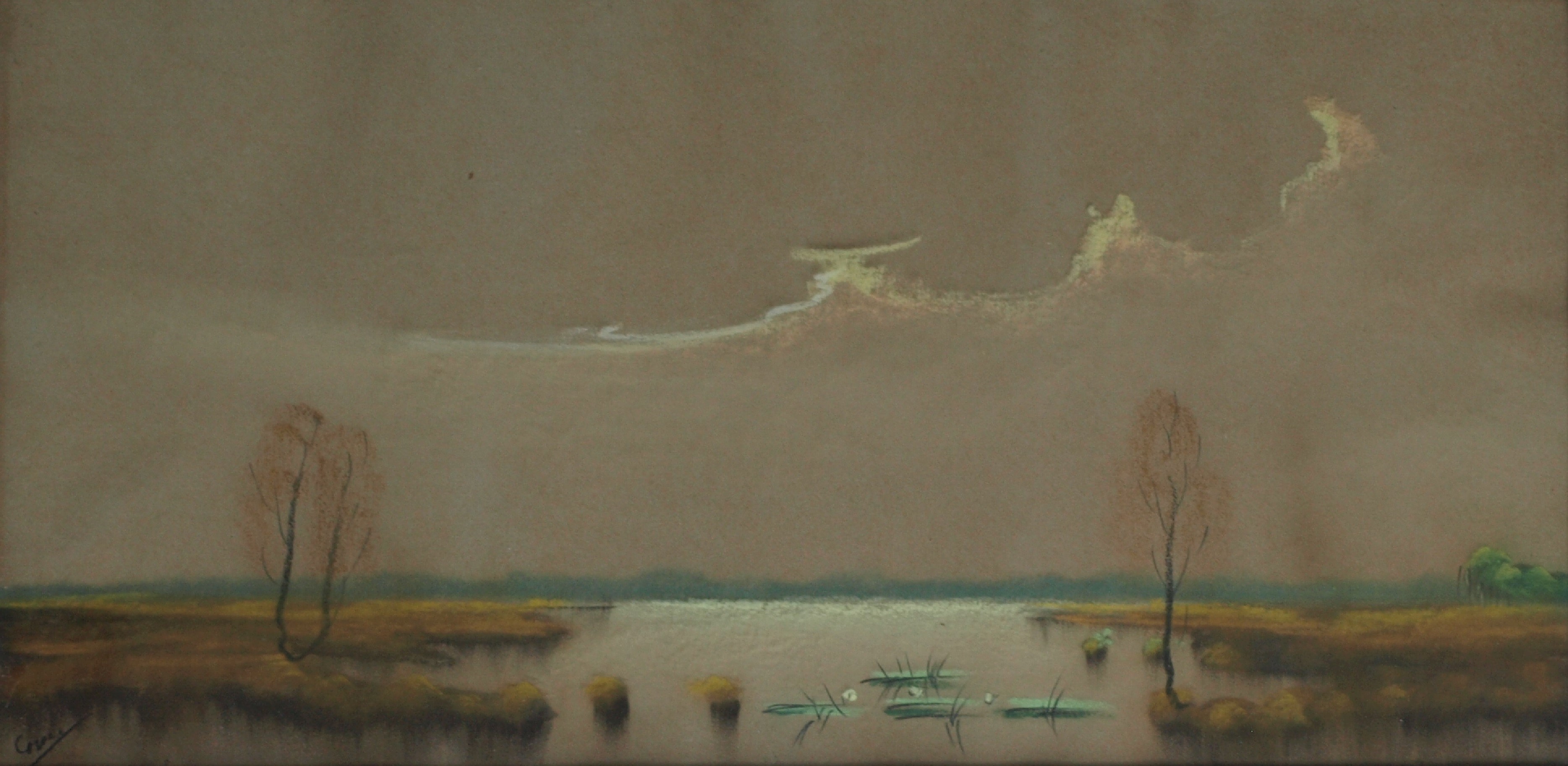 Niet of onleesbaar gesigneerd - Pasteltekening , Watergezicht – gesigneerd & ingelijst  kopen? Bied vanaf 1!