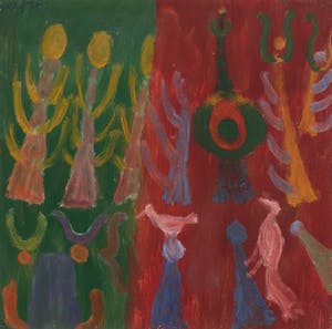Eugene Brands - Olieverf op papier: Bos met vogels - 1956 kopen? Bied vanaf 2250!