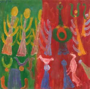 Eugene Brands - Olieverf op papier: Bos met vogels - 1956 verkocht voor € 2250!