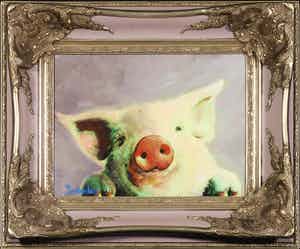 Peter Donkersloot - Doek in baroklijst, Pig Violet - Ingelijst verkocht voor € 200!