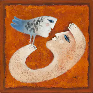 Sami Briss - Ingelijste olieverf op board: 'Conversation' kopen? Bied vanaf 1099!