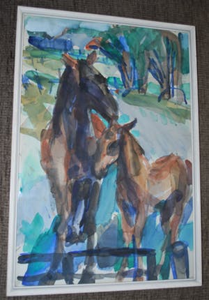 Niet of onleesbaar gesigneerd - Paard en veulen - aquarel 1959 kopen? Bied vanaf 10!