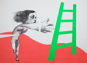 Aat Verhoog - Litho, Problemen met een ladder kopen? Bied vanaf 20!