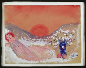 Gerard Grassere - "Droomland" slapend meisje met bloemvaas en zonsopgang. 1950. kopen? Bied vanaf 20!