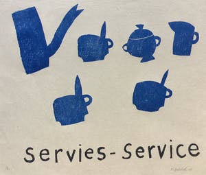 Klaas Gubbels - houtdruk ‘Servies - Service’ - 2010 - oplage 25. kopen? Bied vanaf 395!