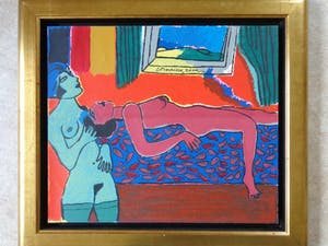 Corneille - NAAKTE VROUWEN / TERRAGRAVURE DOEK / 70x79cm / KADER / SIG kopen? Bied vanaf 595!