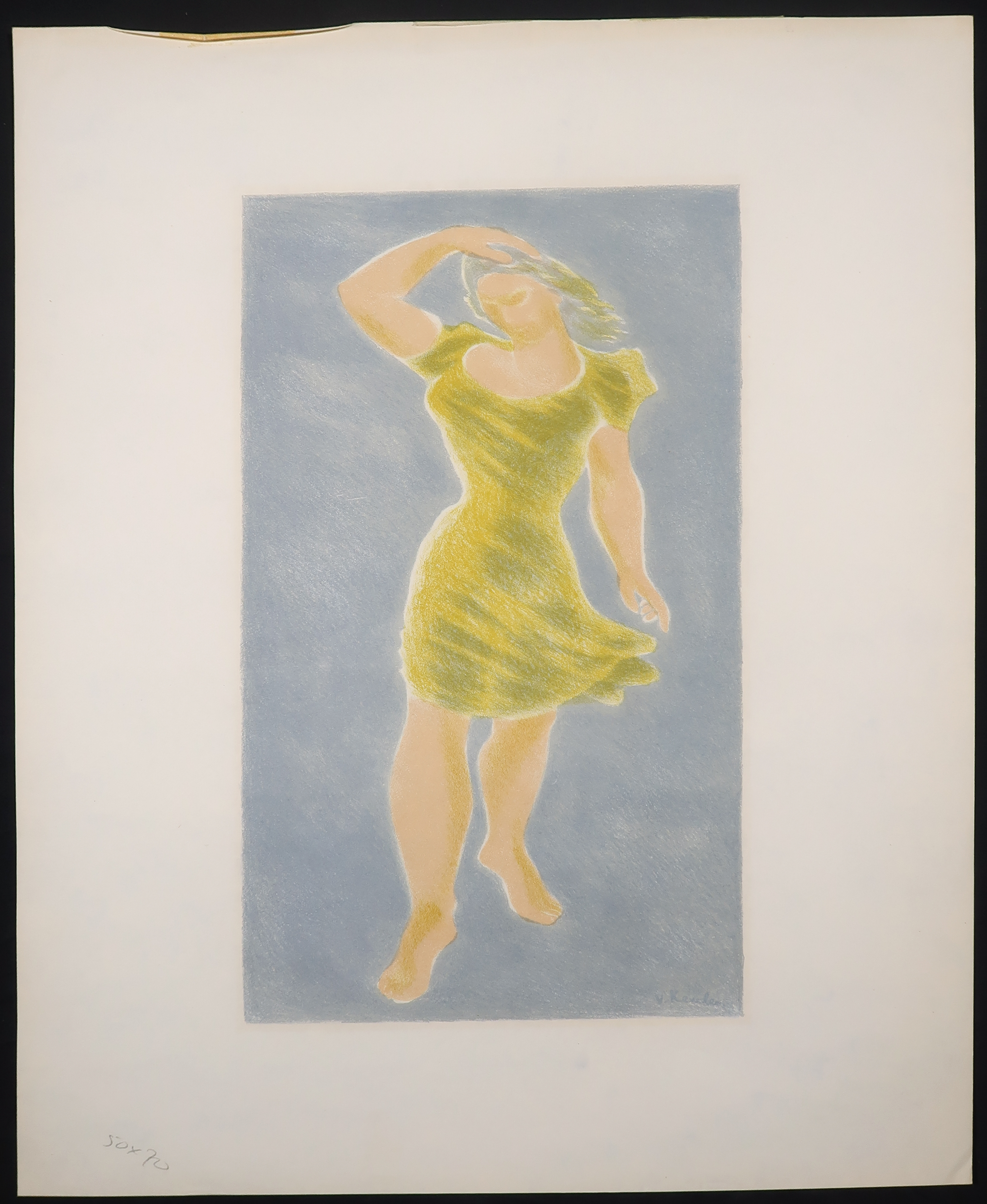 Jan van Keulen - Kleurenlitho, Vrouw in groene jurk  kopen? Bied vanaf 1!