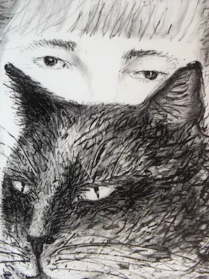 Arja van den Berg - Zelfportret met kat kopen? Bied vanaf 25!