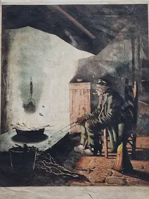 Tjeerd Bottema - originele kleuren Ets & aquatint "bij den Haard" potloodgesigneerd kopen? Bied vanaf 37!