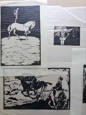 Daan de Vries - LOT VAN 4 STUKS / ZW-W HOUTSNEDE / SIG verkocht voor € 55!