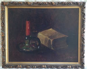 Niet of onleesbaar gesigneerd - b2443, stilleven met kaars en boek, monogram FH kopen? Bied vanaf 10!