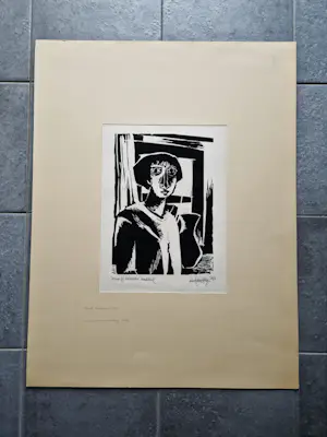 Henk Evertzen - Originele handdruk op papier houtsnede "vrouw bij het venster" gesigneerd kopen? Bied vanaf 1!