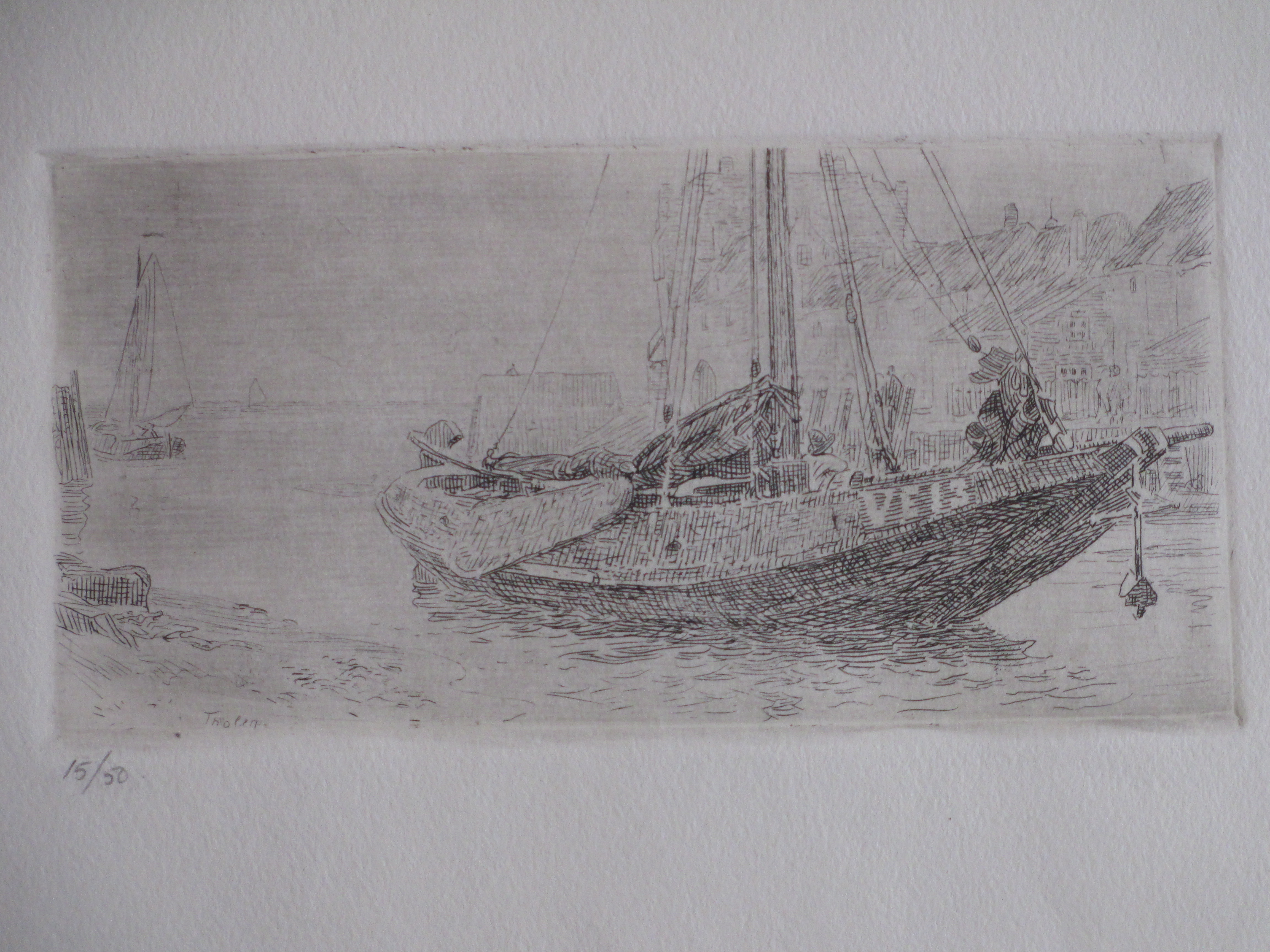 Willem Bastiaan Tholen - Hoogaars in de haven van Veere - Ets kopen? Bied vanaf 60!