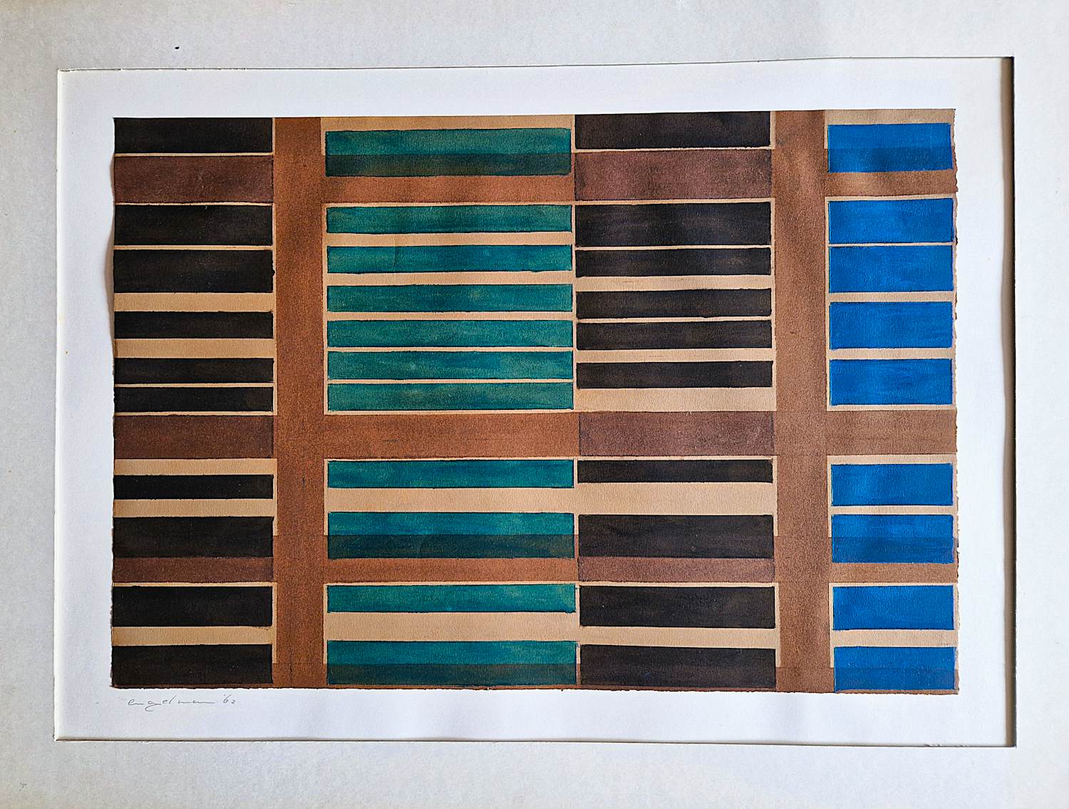 Adine Engelman - 1962 - geometrisch abstract - Sjabloondruk (laagjes waterverf) - gesigneerd kopen? Bied vanaf 43!