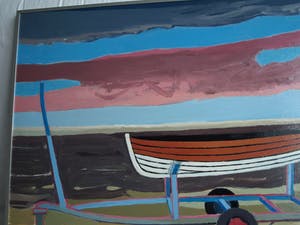 Greetje Grijpma - (1931-2013) Olieverf op paneel, ingelijst , “Boot aan zee” – 1981 kopen? Bied vanaf 50!