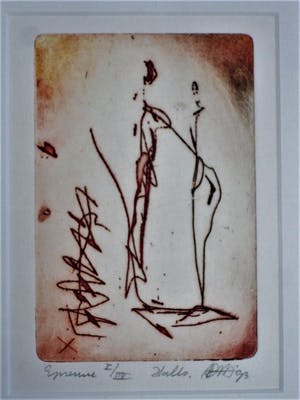 Niet of onleesbaar gesigneerd - gesigneerde, handgekleurde, kleine oplage Ets "Hallo" fraai ingelijst. kopen? Bied vanaf 1!