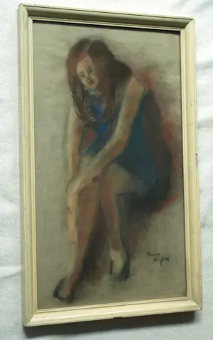 Harrie Kuyten - Ingelijste pastelkrijttekening , Meisje kopen? Bied vanaf 20!