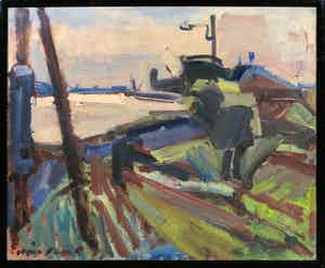 Hein Stork - Olieverf op doek, Aan de Amstel - Ingelijst verkocht voor € 200!