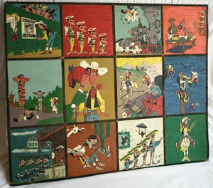 Curiosa - 12 Uit linoleum gesneden covers Lucky Luke – Groot – jaren ‘70 kopen? Bied vanaf 1!