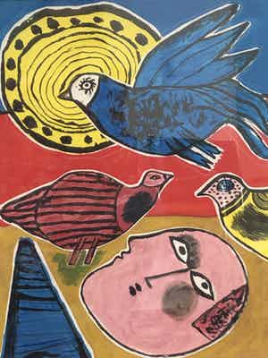 Corneille - Tête pensive au milieu des oiseaux (mei) verkocht voor € 245!