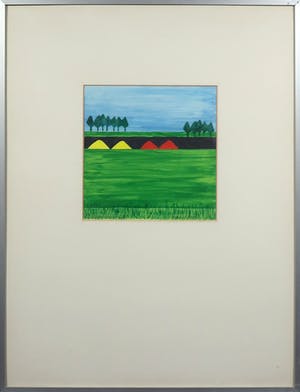 Hanneke Kooij - Gouache op papier, Polderlandschap II - Ingelijst kopen? Bied vanaf 35!