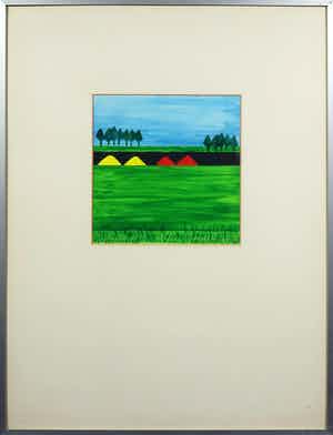 Hanneke Kooij - Gouache op papier, Polderlandschap II - Ingelijst verkocht voor € 35!