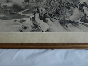 Niet of onleesbaar gesigneerd - Ingelijste zw/w inkttekening / aquarel , Japan? China? , Landschap kopen? Bied vanaf 1!