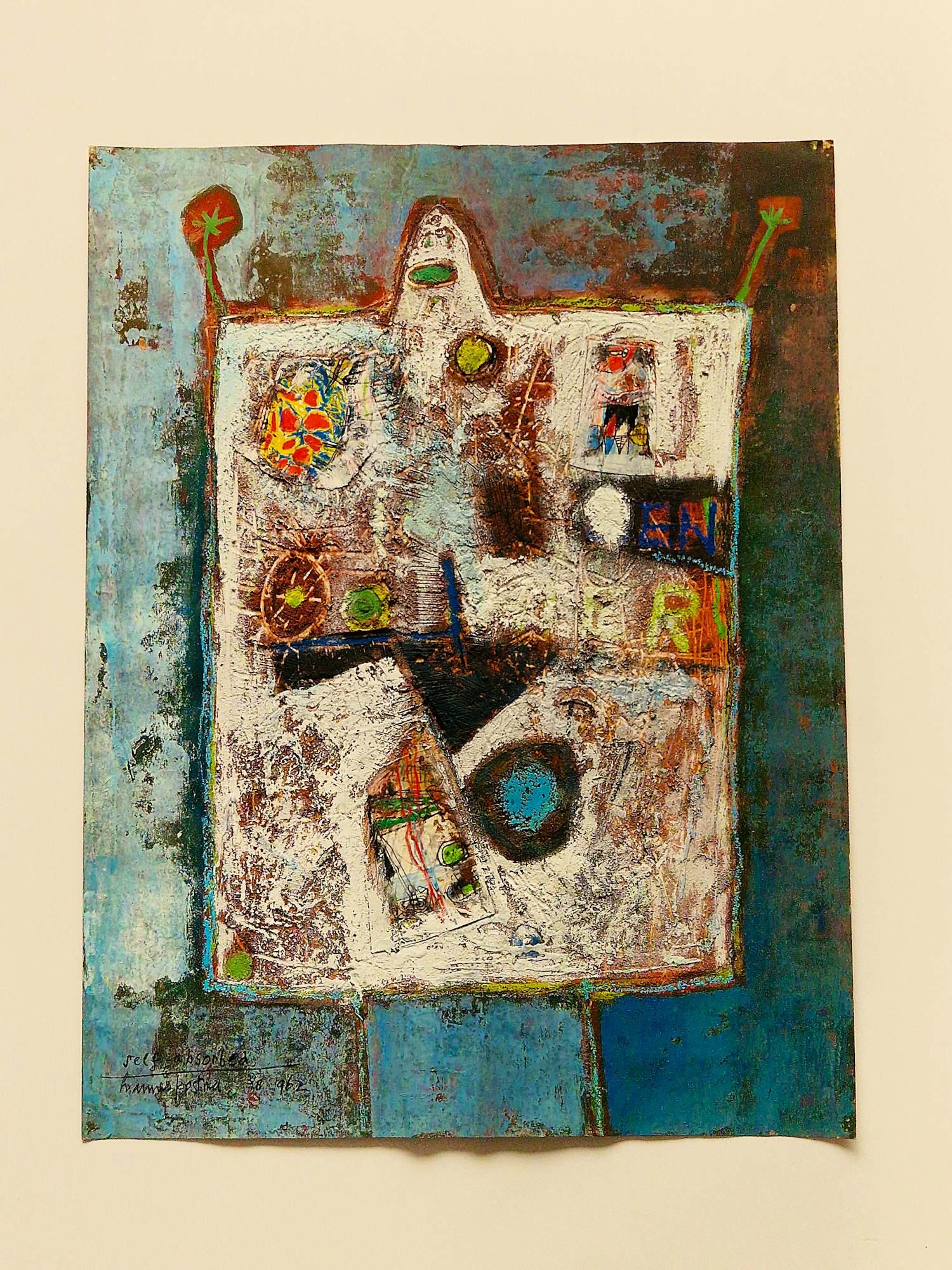 Hannes Postma - grote 1962 gemengde techniek (pastel, klei, acrylverf ea) "Self absorbed" kopen? Bied vanaf 84!