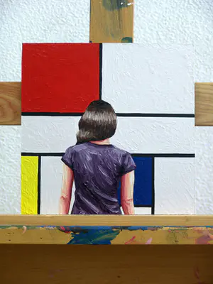 Gerard Boersma - Composition No. 3 (Vrouw kijkend naar schilderij van Piet Mondriaan) kopen? Bied vanaf 75!