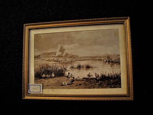 Niet of onleesbaar gesigneerd - omstreeks 1900 geschilderde Sepia - Haagse School - Eendjes aan waterkant kopen? Bied vanaf 10!