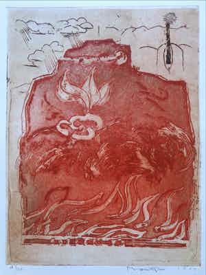 Jan Montyn - POKHARA I NEPAL / KLEURETS / 65x50cm / SIG / 1994 verkocht voor € 45!