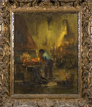 Niet of onleesbaar gesigneerd - Olieverf op doek, Werkplaats - Ingelijst kopen? Bied vanaf 1!