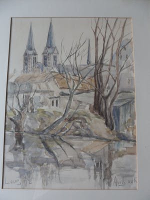 Niet of onleesbaar gesigneerd - Aquarel. Stadsgezicht van Leur uit 1972. kopen? Bied vanaf 1!