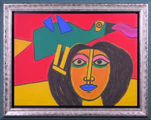 Corneille - Litho, Palette et l'oiseau - Ingelijst verkocht voor € 150!