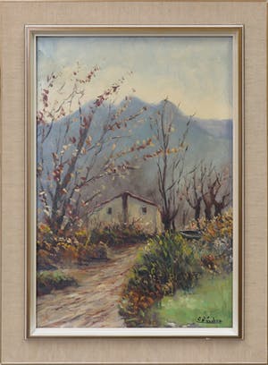 Niet of onleesbaar gesigneerd - Olieverf op doek, Landschap met boerderij - Ingelijst kopen? Bied vanaf 1!