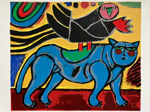 AcheterCorneille - Corneille - Prachtige ingelijste Corneille (1922-2010) - Chat et Oiseau, 1996? Enchérissez de 175!