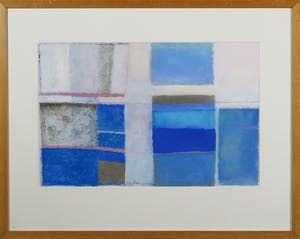 Milou Honig - Gouache, Geometrisch-abstracte compositie in blauw, wit en roze - Ingelijst kopen? Bied vanaf 35!