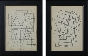 Siep van den Berg - Lot van twee pentekeningen, Geometrisch abstracte composities - Ingelijst kopen? Bied vanaf 35!