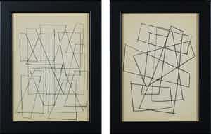 Siep van den Berg - Lot van twee pentekeningen, Geometrisch abstracte composities - Ingelijst verkocht voor € 35!