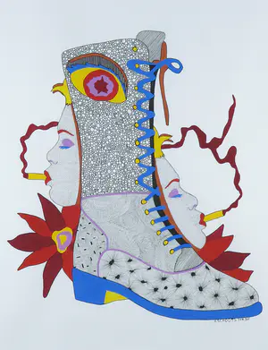 Hans Schoots - Gouache en inkt op papier, Zonder titel - Ingelijst kopen? Bied vanaf 1!