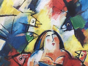Rem de Boer - Vrouw met vogels | offsetlitho - ingelijst kopen? Bied vanaf 25!
