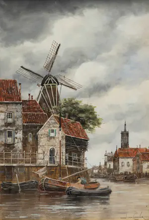 Hermanus Koekkoek (jr.) - Stadsgezicht nabij een haven kopen? Bied vanaf 325!