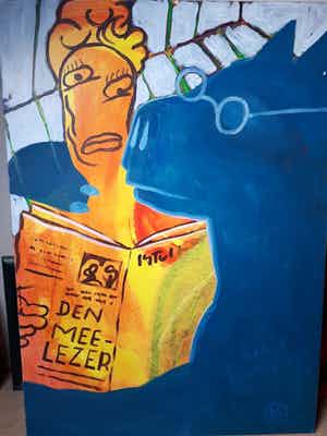 Kamagurka - groot schilderij gemaroufleerd op linnen 140 x 100 cm, gesigneerd verkocht voor € 2600!